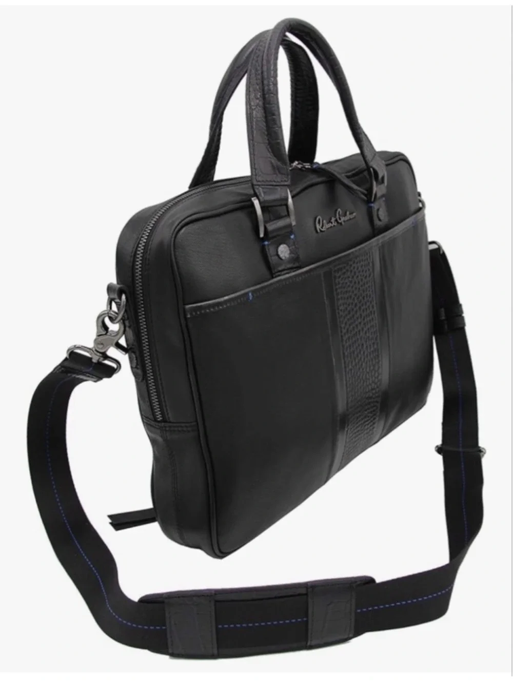 Robert Graham Quiet Luxury Mens Briefcase Laptop Messenger Bag in Black Leather
